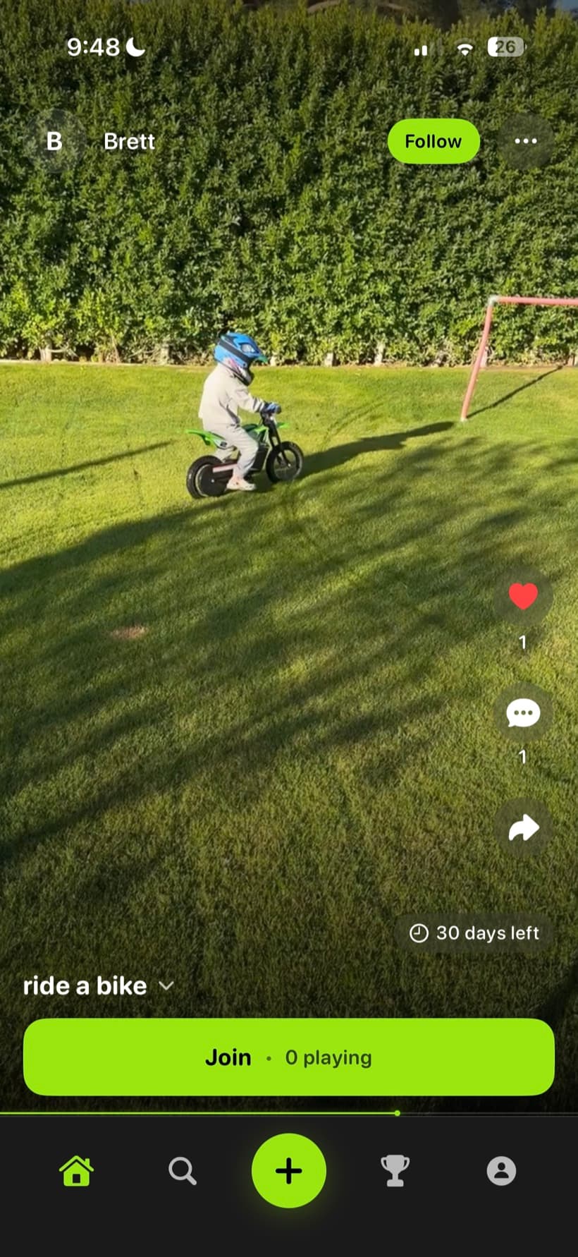 Gloop proof video: a challenger completing the 'ride a bike' challenge